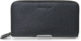 Ferragamo Black Gray Leather Long Wallet (Bi-Fold) (Pre-Owned)