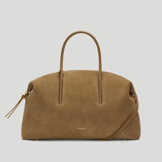 DeMellier The Midi Stockholm in Tobacco Suede Leather Top handle bag