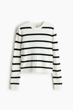 H&M Cable-knit Jumper in White/black Striped at Nordstrom, Size X-Small