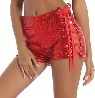 Generic Women Y2K Sparkly Sequin Shorts Sequin Hot Pants Star Shorts Womens Sequins High Waist Sexy Hollow Strappy Short Denim Short Womens Sequins High Elast