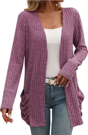 Generic Womens Long Cardigan Lightweight Long Sleeve Cardigans Ladies Open Front Casual Loose Cardigan with Pockets Ladies V-neck Knitted Sweaters Cardigan Ju