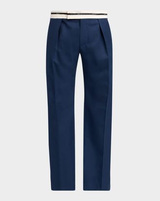 Alexander McQueen Men & apos;s Wool Stripe-Waistband Wide-Leg Pleated Trousers