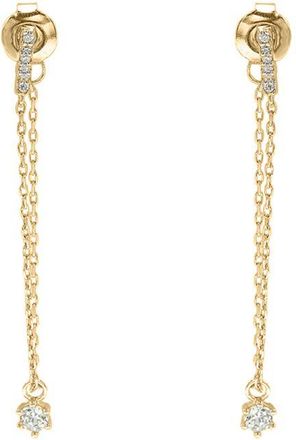 Jewelco London 9ct Gold CZ Hanging Column Shoulder Duster Chain Drop Earrings - JER826