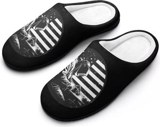 Generic Welder Worker U.S.A. Flag Slippers Men Winter Warm Cotton Anti-Slip Indoor Slip-Ons House Shoes