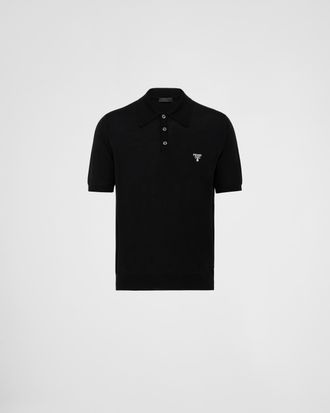 Prada Superfine Wool Polo Shirt, Man, Black, Size 46