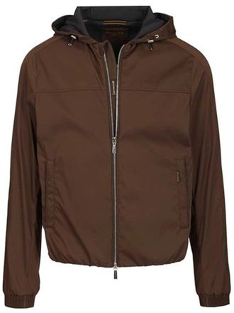 Moorer Brown Matte Finish Casual Jacket With Hood