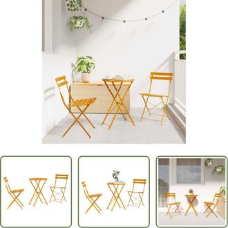 vidaXL vidaXL Tavolo rotondo - Set Bistro Pieghevole 3 pcs Senape Acciaio
