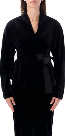 Alberta Ferretti Black Velvet Peplum Wrap Jacket