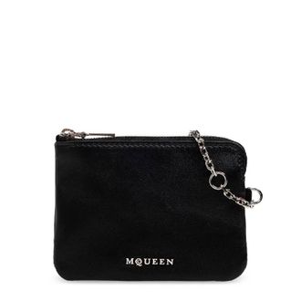 Alexander McQueen Alexander Mcqueen Black / Silver Ladies Leather Sling Card Holder