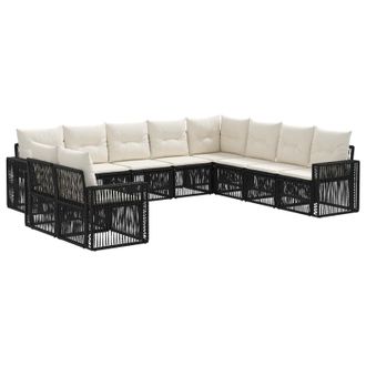 vidaXL Conjunto De Sof&aacute;s De Jard&iacute;n 10 Pcs Negro Y Blanco Crema Vidaxl