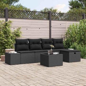 vidaXL Vidaxl Conjunto De Sof&aacute; De Jard&iacute;n 6 Pcs Negro 55 X 62 X 69 Cm