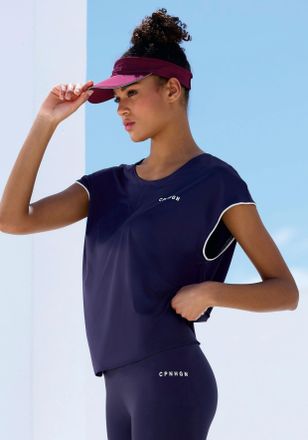 Copenhagen T-Shirt COPENHAGEN STUDIOS, Damen, Gr. XL (48/50), navy, Trikot, Obermaterial: 88% Polyamid, 12% Elasthan, unifarben mit Farbeinsatz, figurumspielend 