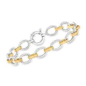 Ross-Simons 2-Tone Sterling Silver Oval-Link Bracelet