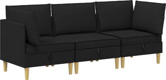 vidaXL Juego De Sof&aacute; Modular Con Almacenamiento 3 Uds. Negro Tela Vidaxl