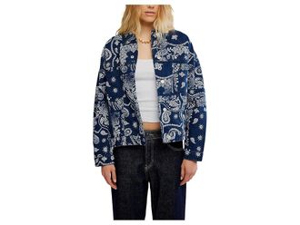 Free People Opal Swing Printed Denim Womens Clothing Navy Combo/Bandana : LG (Womens 12-14), Cotton/Denim