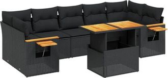 vidaXL Set De Sof&aacute;s De Jard&iacute;n 8 Piezas Y Cojines Rat&aacute;n Sint&eacute;tico Negro Vidaxl