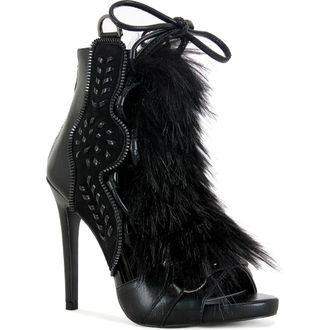 Azalea Wang Shainy Faux Fur Open Toe Bootie in Black at Nordstrom, Size 11