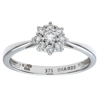 Diamant L'éternel Ronde briljante 0,25 ct I/I1 gecertificeerde diamanten 9 ct witgouden clusterring