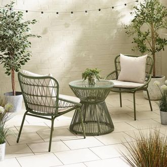 Furniturebox Zuma Green Metal & Rattan 2 Seat Garden Bistro Table Set