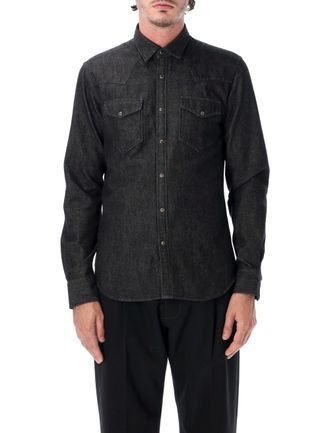 Xacus Tailor Fit Wash Black Denim Snap Western Casual Shirt