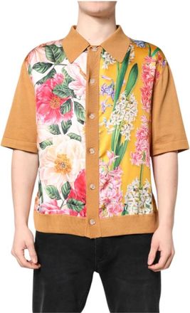Dolce & Gabbana T-shirt met kraag - Heren - Korte mouwen Overhemden - Veelkleurig - M - Katoen - Overhemden