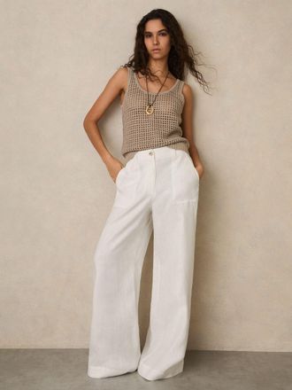 Reiss White Petite Linen Wide-leg Trousers, 10