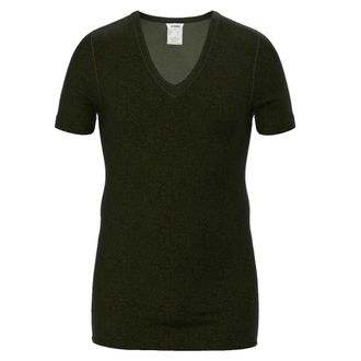Hermko 40488 Mens short-sleeved shirt with V-neck made of Merino wool/Tencel, size: D 7 = EU XL, color: black