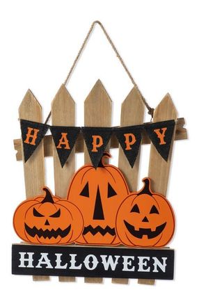 Glitzhome Halloween Wood Jack O Lantern Door Hanger in Orange at Nordstrom