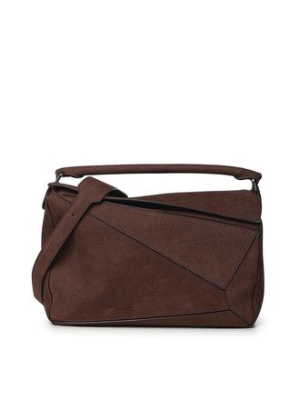Loewe Large Puzzle Bag In Garnet Nubuck