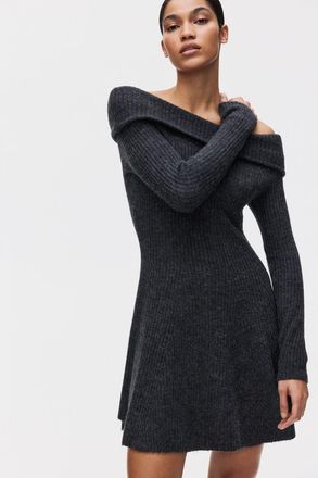 H&M Rib-knit Off-the-shoulder Dress in Dark Gray Melange at Nordstrom, Size Xxx-Large