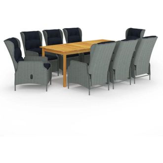 vidaXL Juego De Comedor Para Jard&iacute;n 9 Piezas Gris Claro Vidaxl