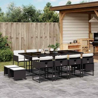 vidaXL Set Comedor De Jard&iacute;n Con Cojines 13 Pzas Rat&aacute;n Sint&eacute;tico Negro Vidaxl