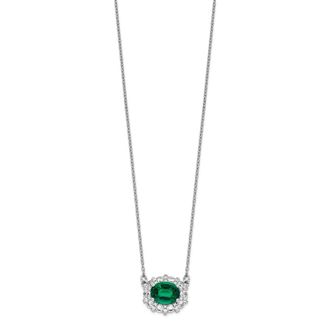 Diamond2Deal 14k White Gold 1 Ct Lab Grown Diamond and Created Emerald Pendant Necklace
