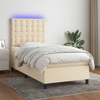 vidaXL Vidaxl - Cama Box Spring Colch&oacute;n Y Luces Led Tela Color Crema 90x190 Cm