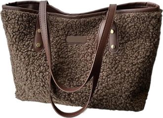 Generic Compatible For Soft Handbag Large Capacity Fall Winter Shoulder Bag Women Lamb Wool Tote Zipper Closure Casual Shopping Traveling(Coffee)