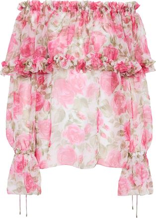 Chlo&eacute; OFF-THE-SHOULDER TOP WITH PUFF SLEEVES IN SILK MUSLIN - Chloe - Woman