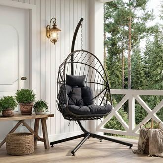 Living and Home Swing Hanging Egg Chair with Cushion and Headrest in Grey
