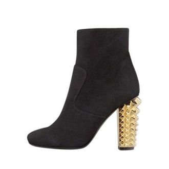 Fendi Black Suede Ankle Boots with Gold Spiked Heel Size 40.5