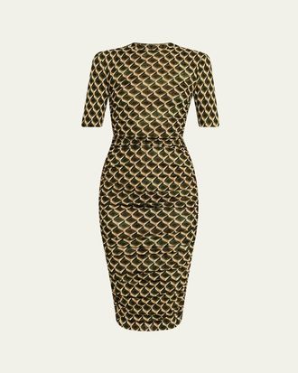 Diane Von F&uuml;rstenberg Lena Ruched Geometric-Print Midi Sheath Dress