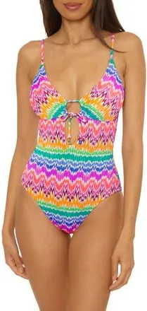 BECCA by Rebecca Virtue Rio Metallic One-Piece Swimsuit in Pink Multi at Nordstrom Rack, Size Medium