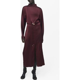Mango Long Sleeve Satin Midi Dress in Maroon at Nordstrom Rack, Size 6