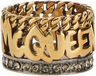 Alexander McQueen Gold Graffiti Logo Ring