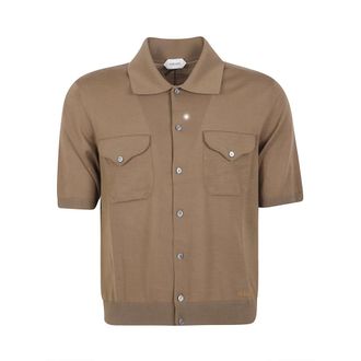 Versace Short Sleeve Shirts, male, Brown, Size: XL Short-sleeved Wool Knit Shirt
