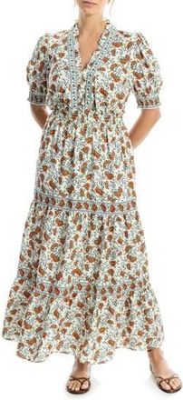 Max Studio Floral Short Sleeve Tiered Maxi Dress in Cream Multi at Nordstrom Rack, Size X-Small