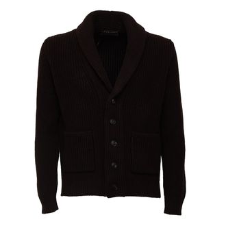 FILIPPO DE LAURENTIIS Ribbed Shawl Collar Wool Cashmere Pocket Cardigan