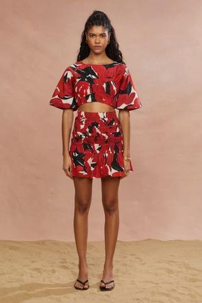 AMUR Elle Smocked Crop Top in Red Bloom at Nordstrom, Size 10