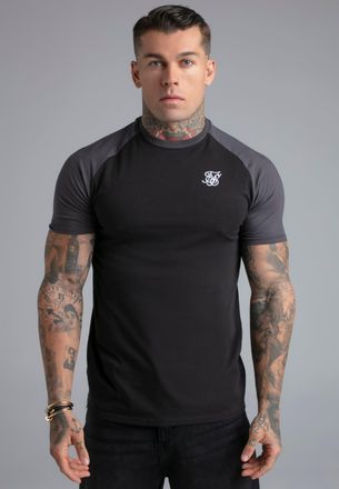 Siksilk para Hombres Camiseta Raglan en Negro y Gris XXL