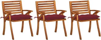 vidaXL Sillas De Comedor Jard&iacute;n Con Cojines 3 Uds Madera Maciza Acacia Vidaxl