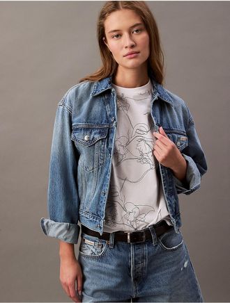 Calvin Klein Jeans Calvin Klein Womens Floral Outline Graphic Classic T-Shirt - White - XS