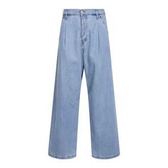 Dries Van Noten Wide Jeans, male, Blue, Size: W31 Pleated Wide-leg Jeans